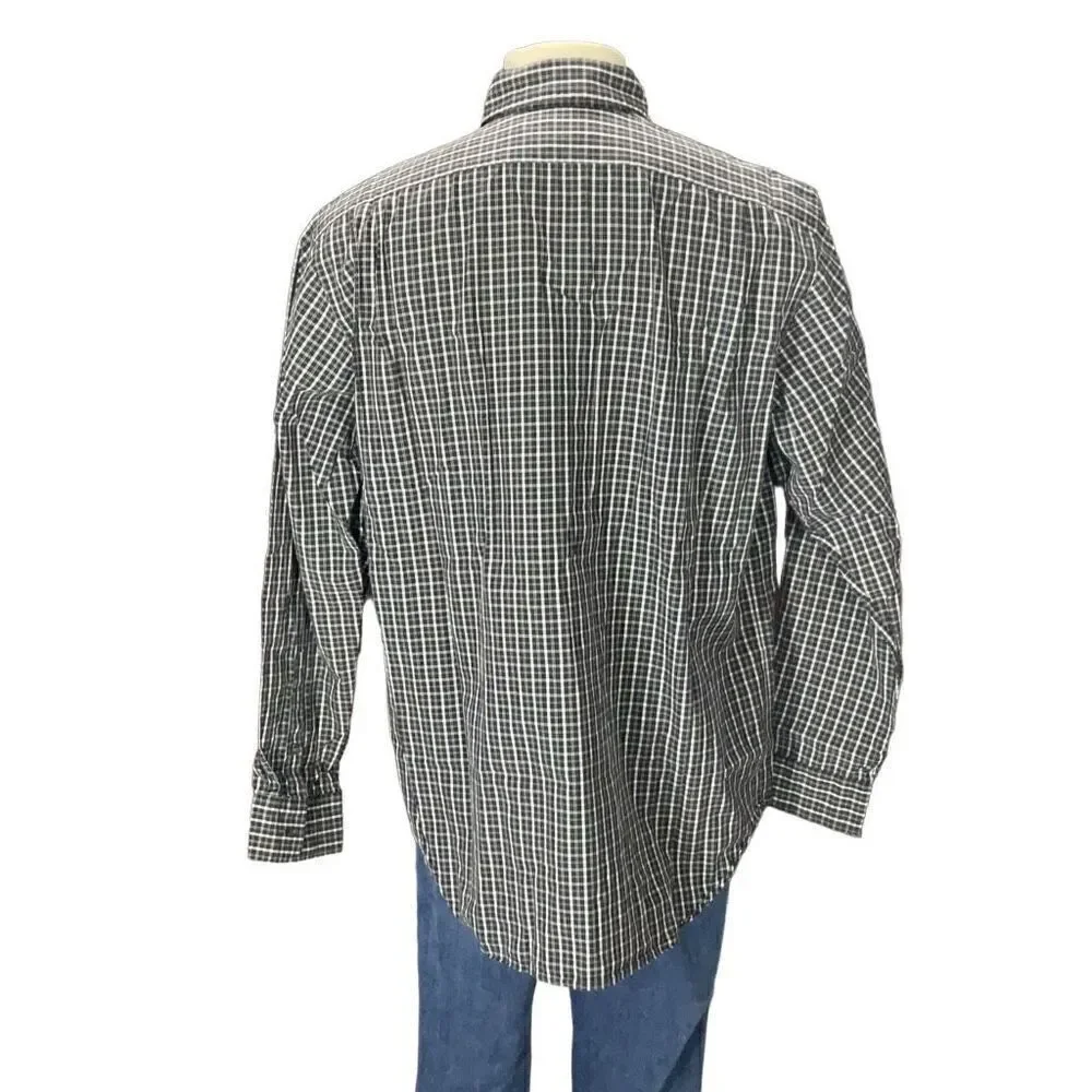 Polo Ralph Lauren Black white Check Button Front New Lowell Fine 2 ply 80s Sz XL